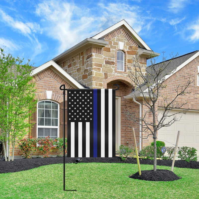HOOSUN Double Sided Thin Blue Line American Police Garden Flag, USA United States Decorative Garden Flags - Weather Resistant and Double Sided - 12.5 x 18 Inch - Image 2
